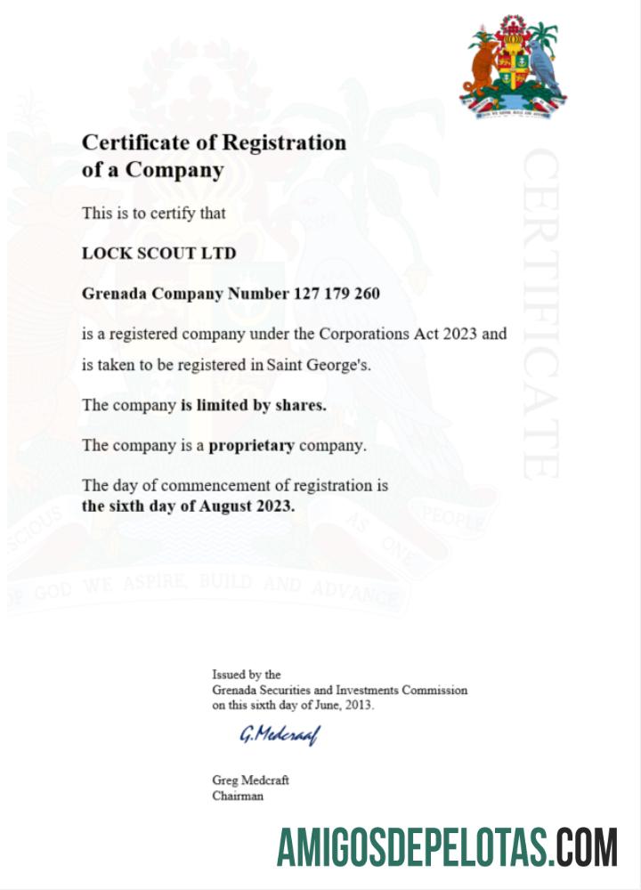 Modelo realista de certificado de registro de Granada em Word e PDF